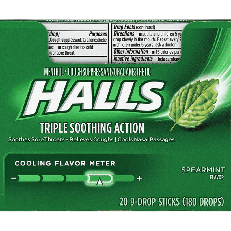 Halls Cough Suppressant/Oral Anesthetic, Menthol, Spearmint Flavor (20