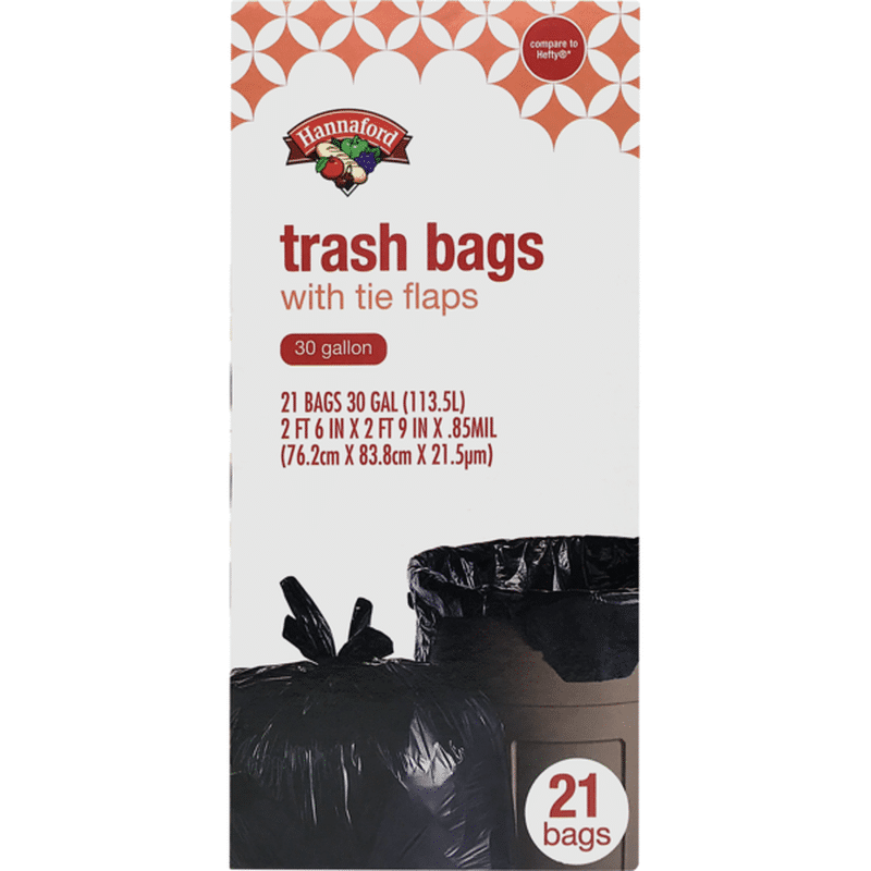 Hannaford 30 Gallon Trash Bags with Tie Flaps (21 ct) Instacart