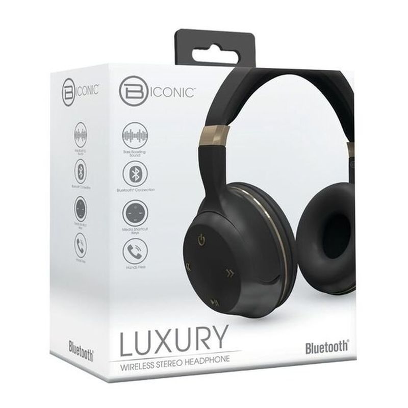 Biconic Bluetooth Adjustable Hands-Free Wireless Control Black & Gold Chrome Headphones