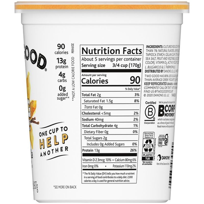 Two Good Lowfat Lower Sugar Vanilla Greek Yogurt (32 oz) Instacart