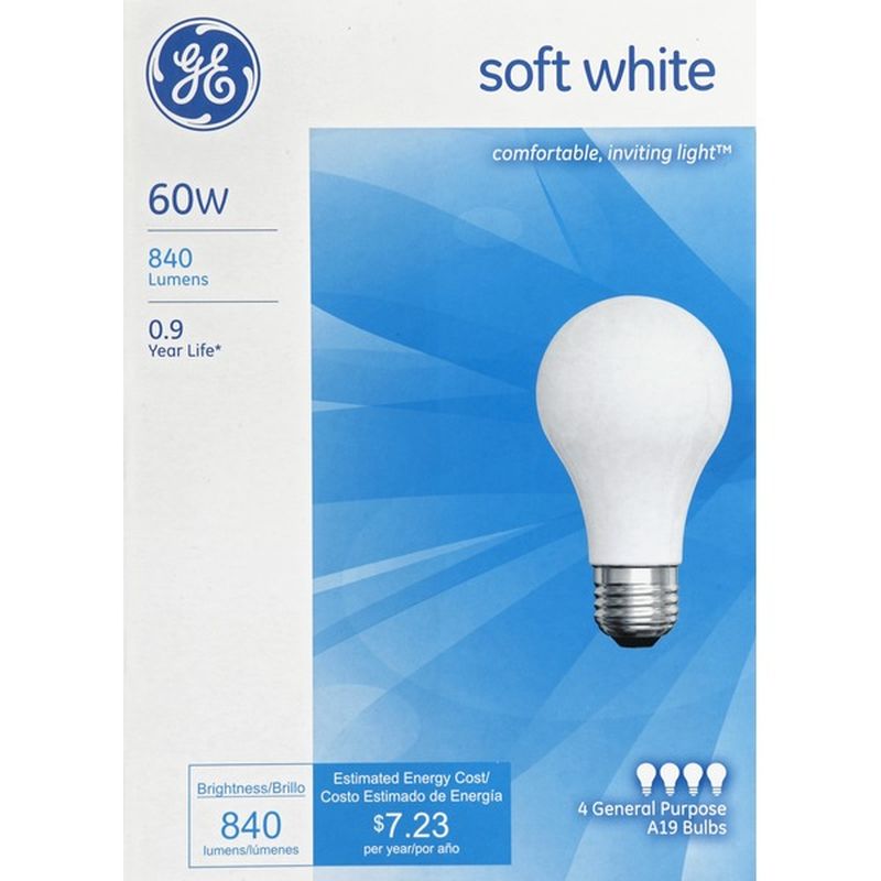 GE Light Bulbs, Soft White, 60 Watts (4 each) Delivery or Pickup Near ...