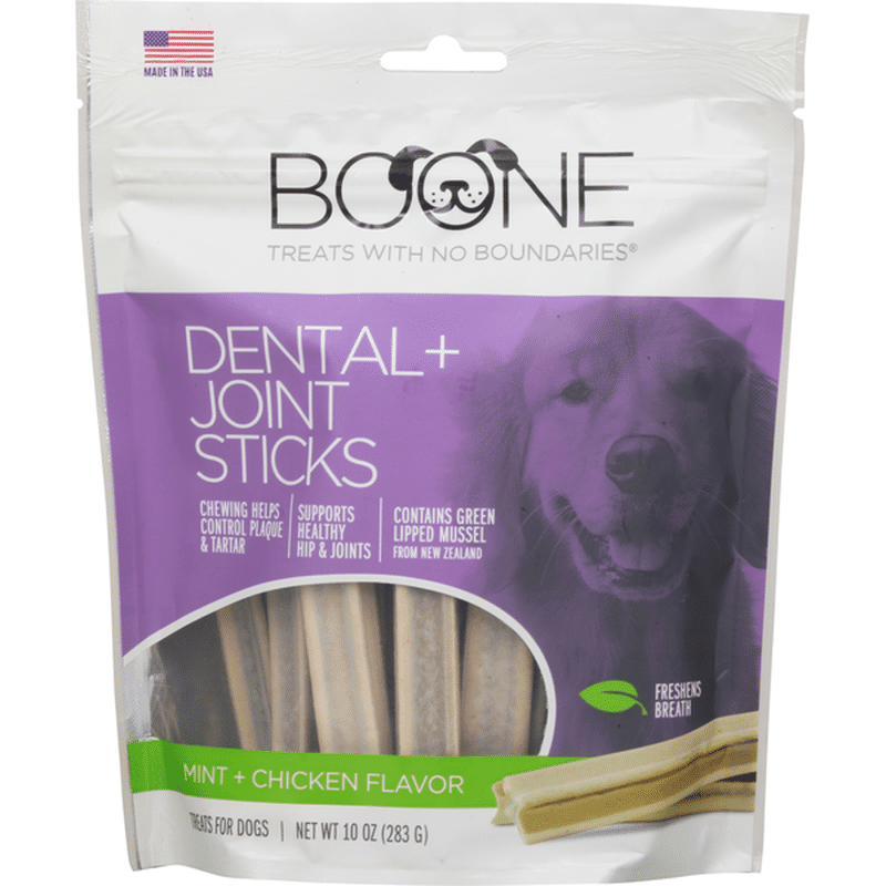 Boone Treat for Dogs, Mint + Chicken Flavor, Dental + Joint Sticks (10
