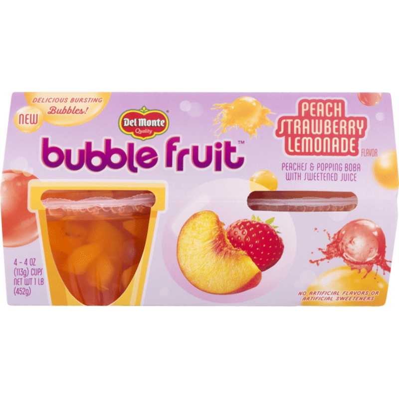Del Monte Fruit Cups, Peach Strawberry Lemonade, Bubble Fruit, Sleeve