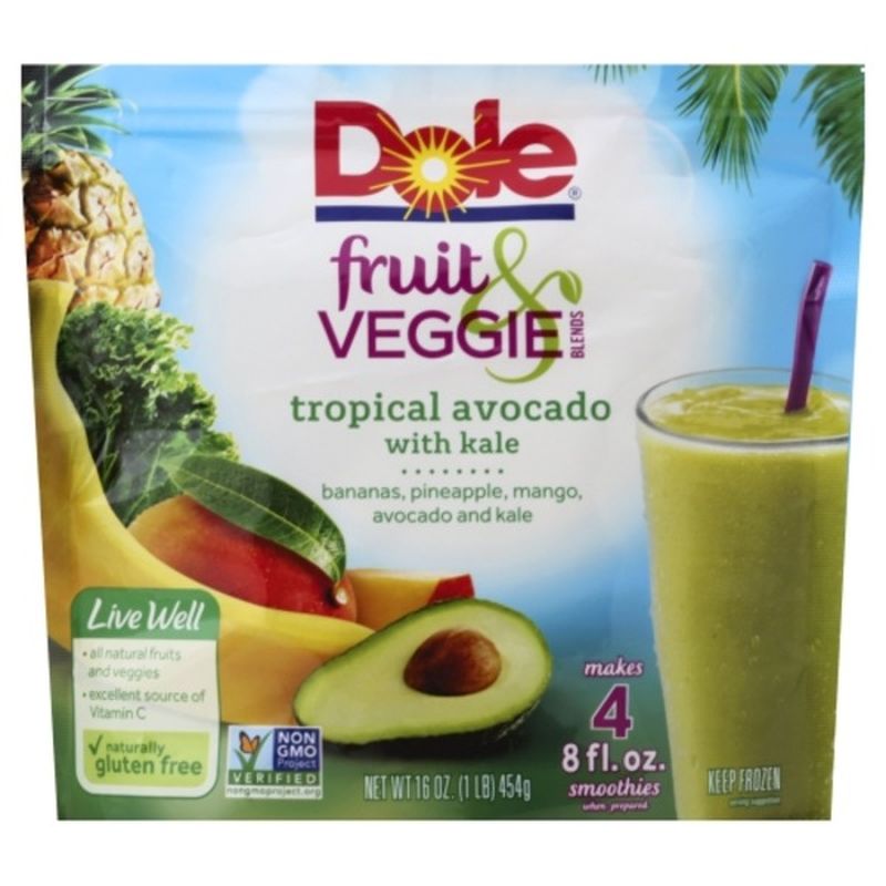 Dole Fruit & Veggie Blends Tropical Avocado with Kale Smoothie Mix (8 ...