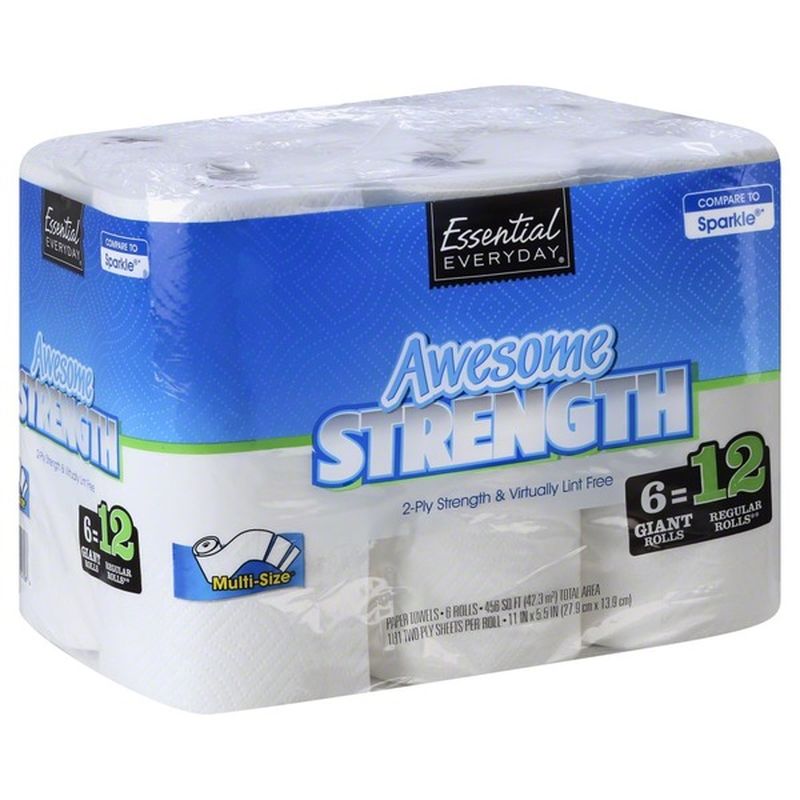 Essential Everyday Paper Towels, Giant Rolls, MultiSize, TwoPly (6