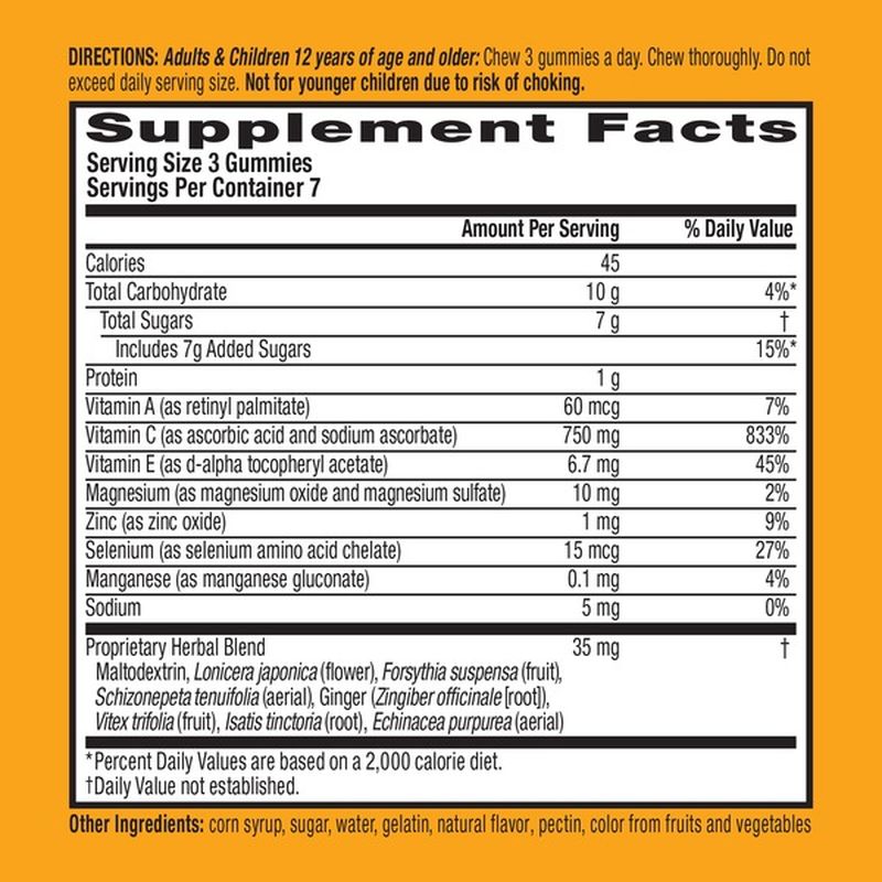 Airborne® Zesty Orange Flavored Gummies 750mg of Vitamin C and
