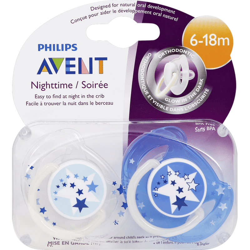 Avent Pacifiers, Orthodontic, Nighttime, 618 Months (2 each) Instacart