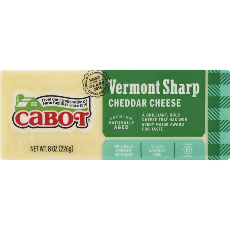 Cabot Creamery Premium Naturally Aged Cheddar Cheese Vermont Sharp (8 ...