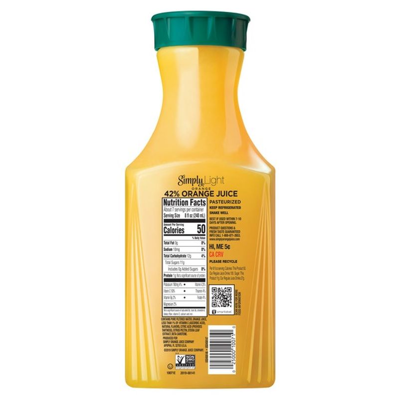 Simply Light Orange Pulp Free Orange Juice, Non-Gmo (52 oz) - Instacart