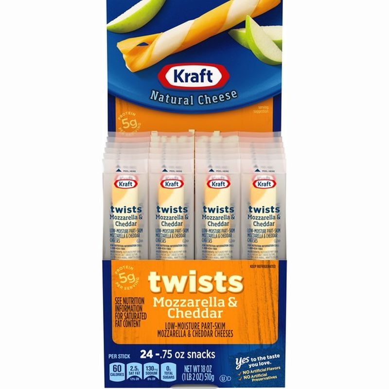 Kraft Mozzarella & Cheddar Twists String Cheese Sticks (18 oz) Delivery