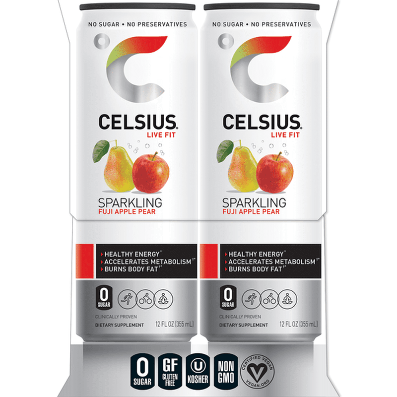 CELSIUS Energy Drink, Sparkling, Fuji Apple Pear, 4 Pack (4 ct