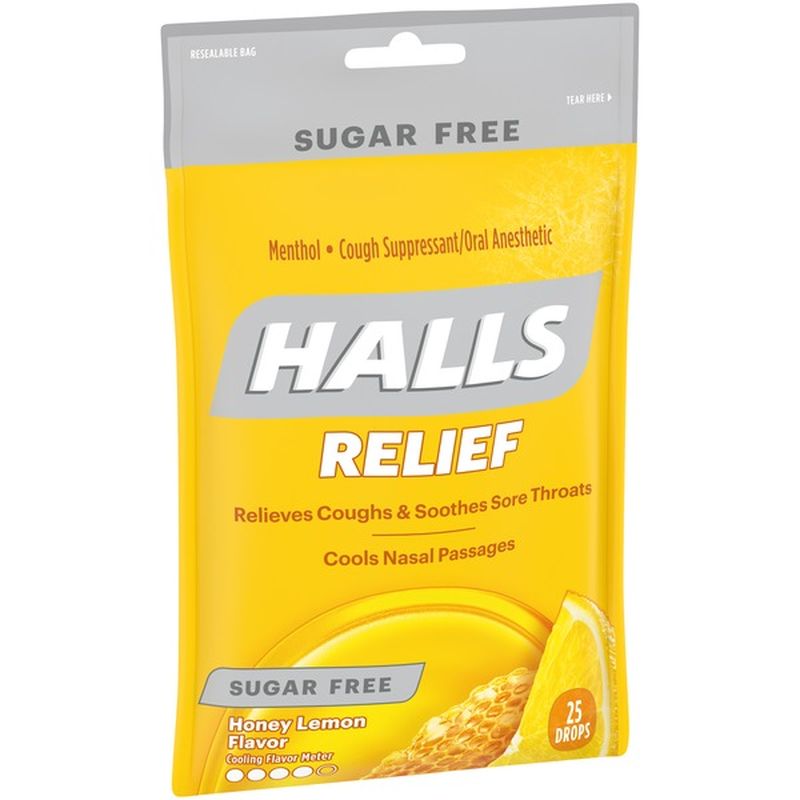 Halls Relief Sugar Free Honey Lemon Cough Suppressant/Oral Anesthetic