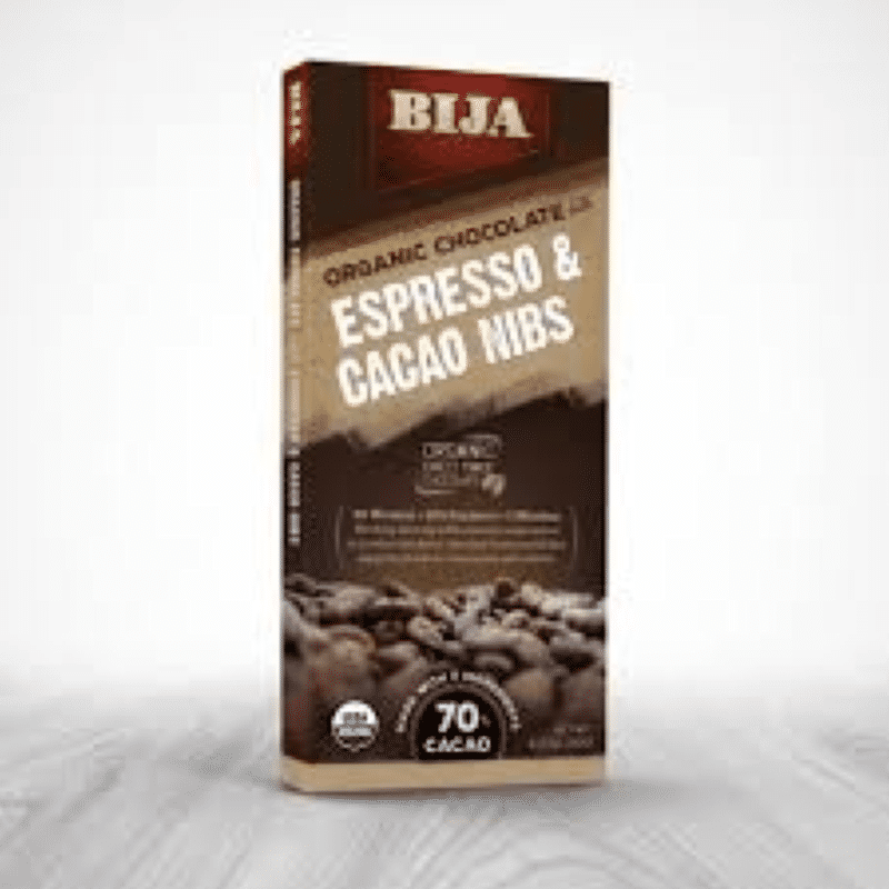 Bija Organic Espresso & Cacao Nibs Chocolate Bar