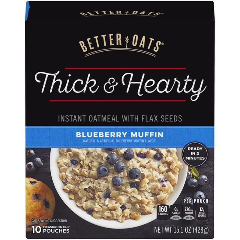 Better Oats Thick & Hearty Blueberry Muffin Instant Oatmeal with Flax