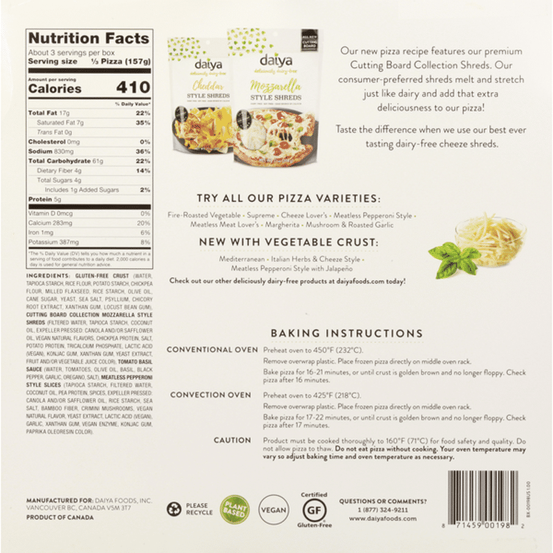 Daiya Pizza, GlutenFree, Thin Crust, Meatless Pepperoni Style (16.7 oz