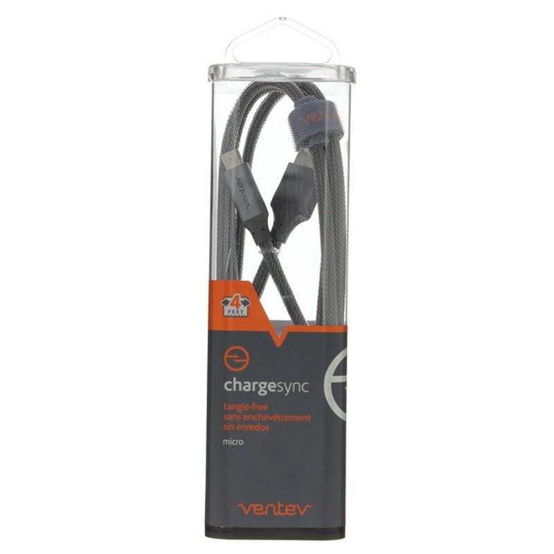 Ventev 4' Grey Charge Sync Tangle-Free Micro USB Cable