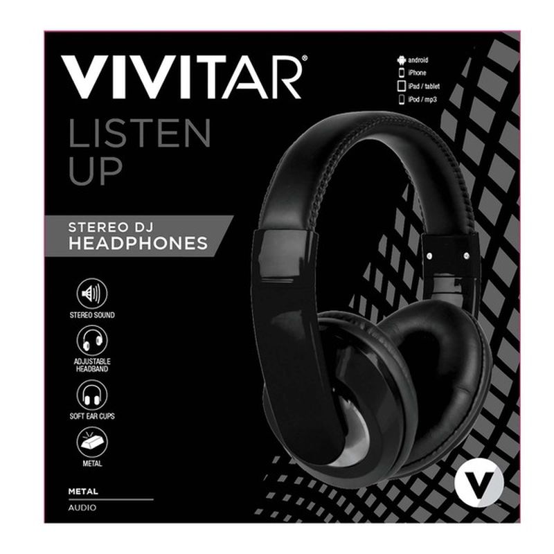 Vivitar Black Listen Up Stereo Headphones Control Music