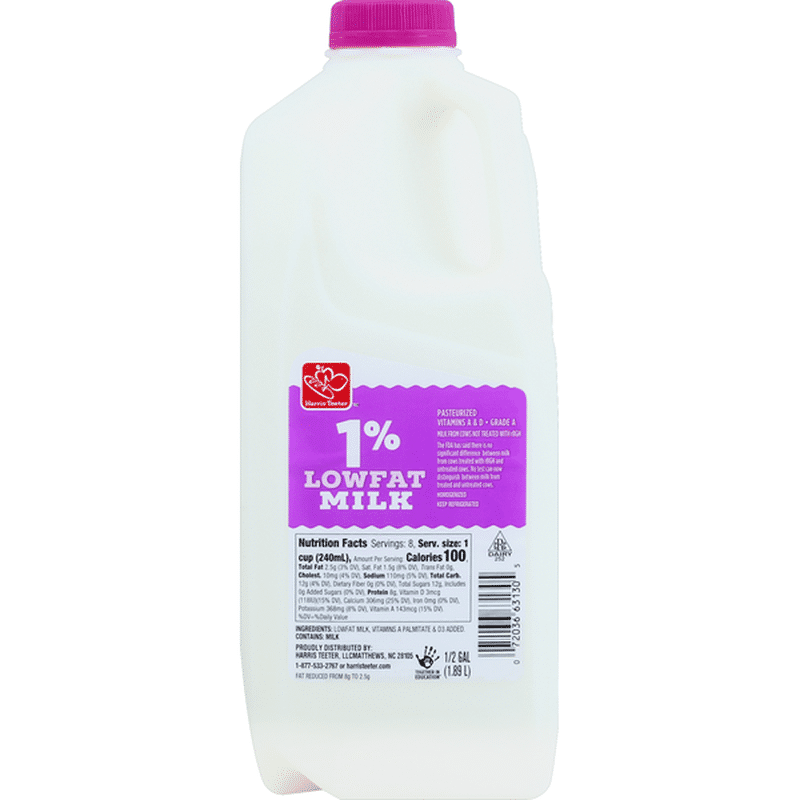 Harris Teeter Milk, Lowfat, 1 Milkfat (0.5 gal) Instacart