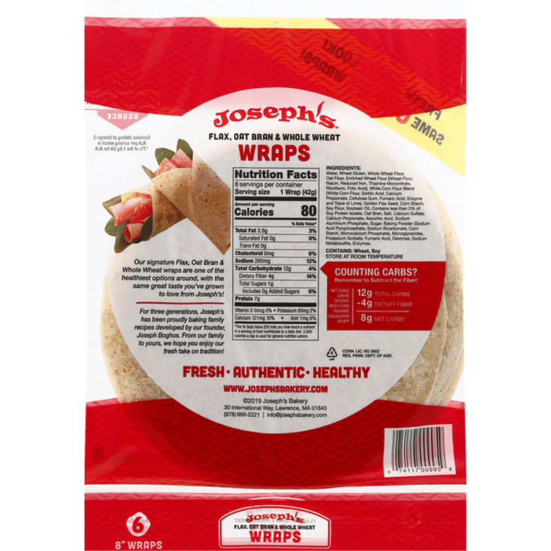 Josephs Wraps, Flax, Oat Bran & Whole Wheat, 8 Inch