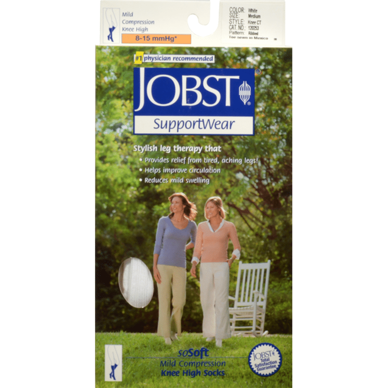 JOBST SoSoft Women's Medium White Ribbed Pattern Knee High 8-15 mmHg Mild Compression Socks