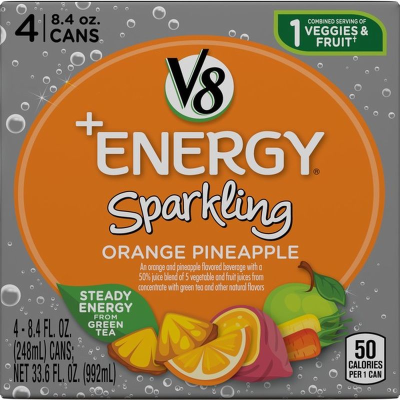 V8® Sparkling Healthy Energy Drink, Natural Energy from Tea, Orange