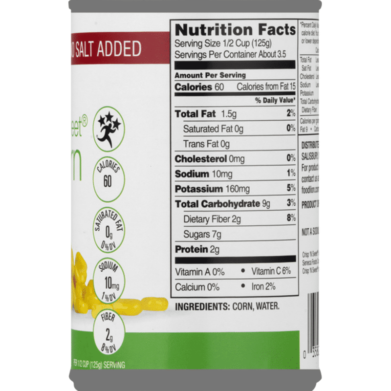 Food Lion Corn, No Salt Added, Crisp 'n Sweet, Can (15.25 oz) from Food
