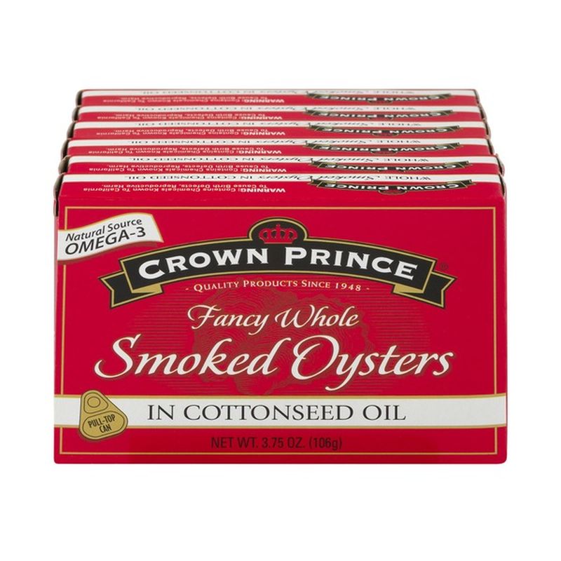 Crown Prince Fancy Whole Smoked Oysters In Cottonseed Oil 6 CT (3.75