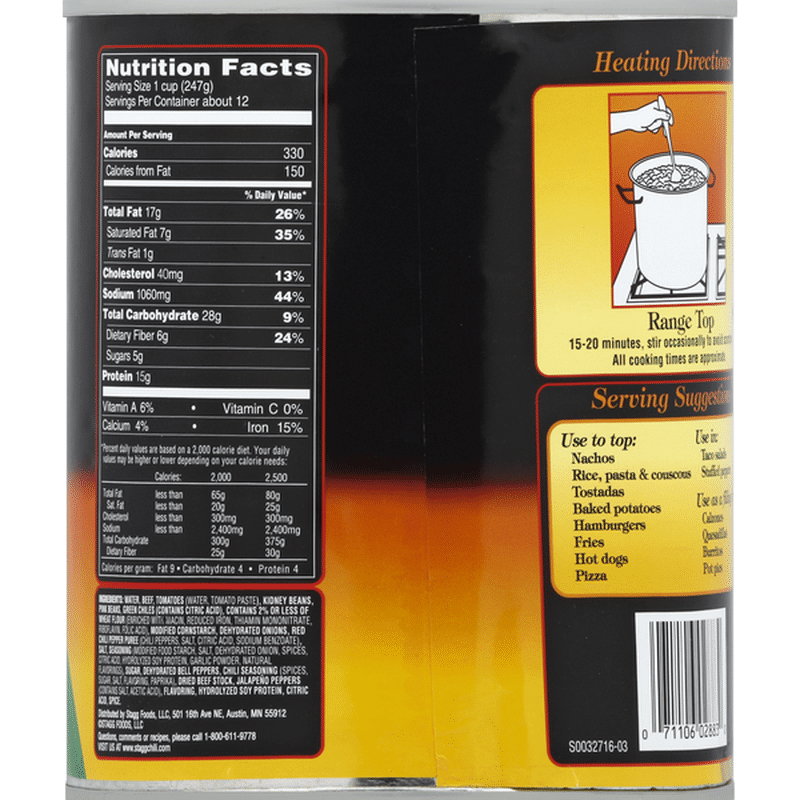 Stagg Chili, Premium, with Beans (108 oz) Instacart
