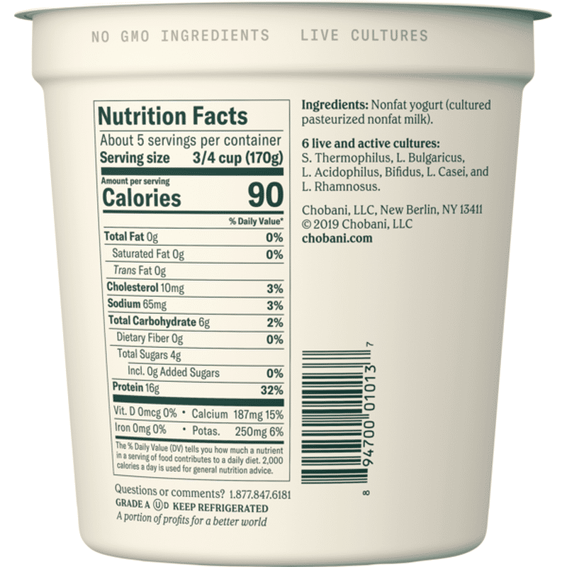 Chobani Nonfat Plain Yogurt Nutrition Facts | Besto Blog