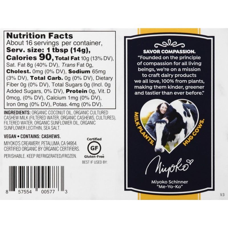 Miyokos Creamery Butter, Cultured Vegan, Hint of Sea Salt, European Style