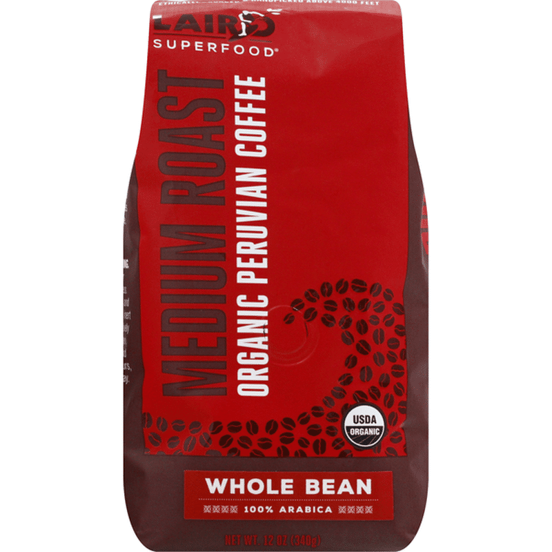 Laird Superfood Coffee, Whole Bean, Organic, Medium Roast, Peruvian (12 oz) Instacart