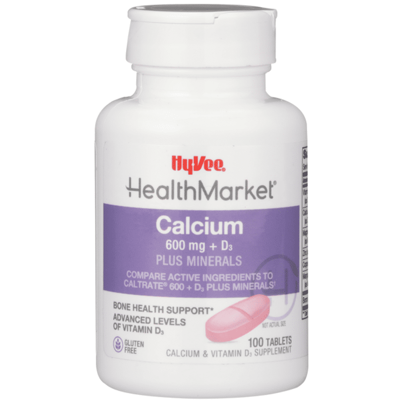 Hy-Vee Healthmarket, Calcium 600 Mg + D3 Plus Minerals Bone Health ...