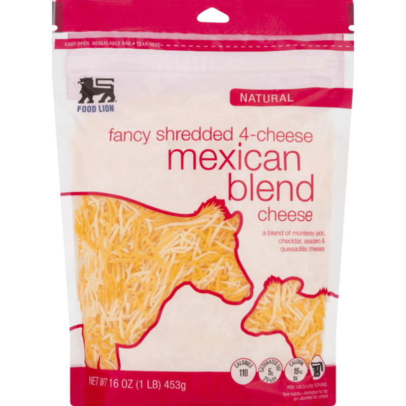 Food Lion Cheese, Natural, Fancy Shredded 4, Mexican Blend, Bag (16 oz