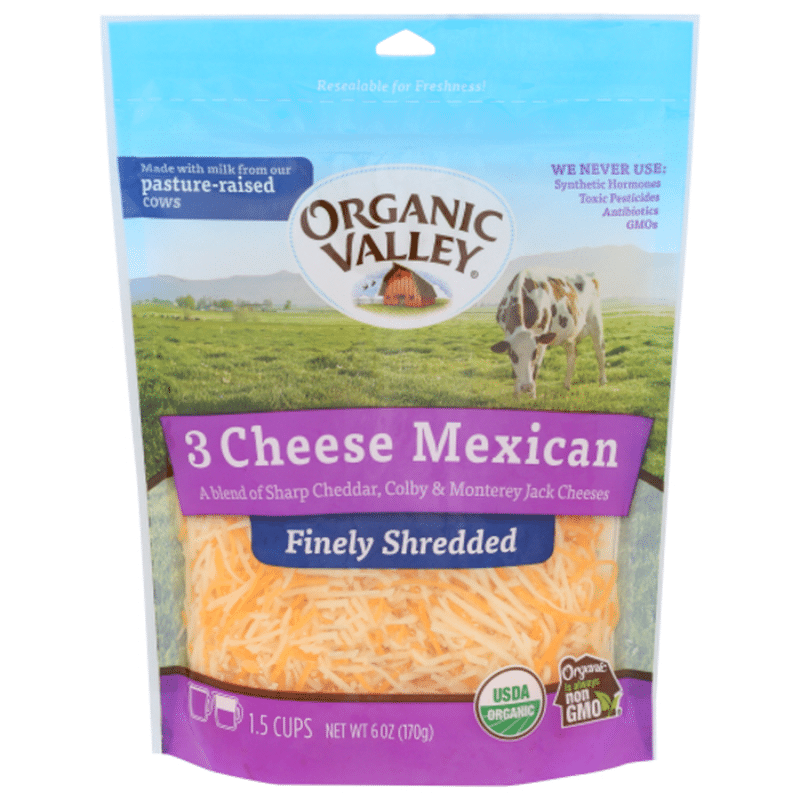 Organic Valley 3 Cheese Organic Finely Shredded Mexican Cheese Blend (6 ...