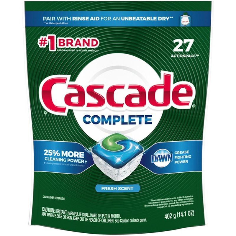 Cascade Complete Actionpacs Dishwasher Detergent, Fresh Scent (27 ct ...