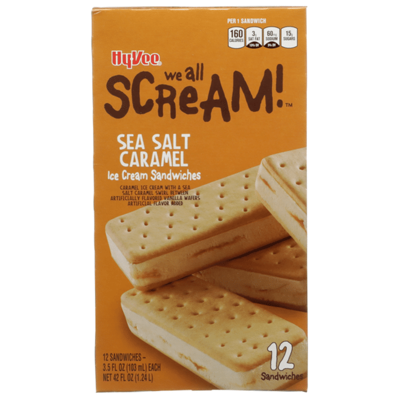 HyVee Sea Salt Caramel Ice Cream With A Sea Salt Caramel Swirl Between