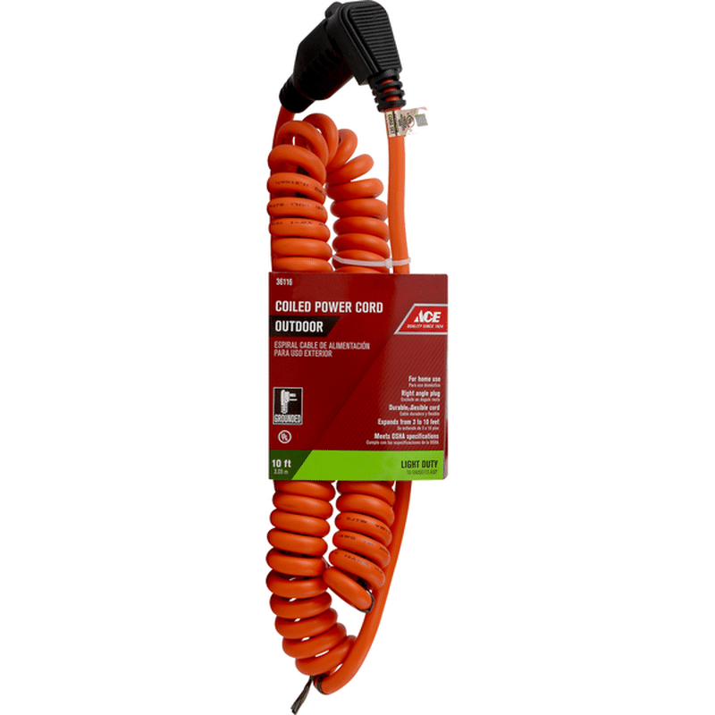 Ace Power Cord, Coiled, Light Duty, Outdoor, 10 Feet (1 each) Instacart