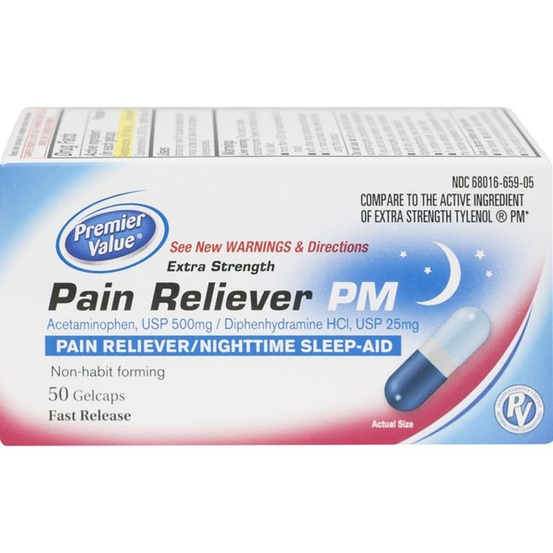 Premier Value Extra Strength NonAspirin PM Acetaminophen Gelatin
