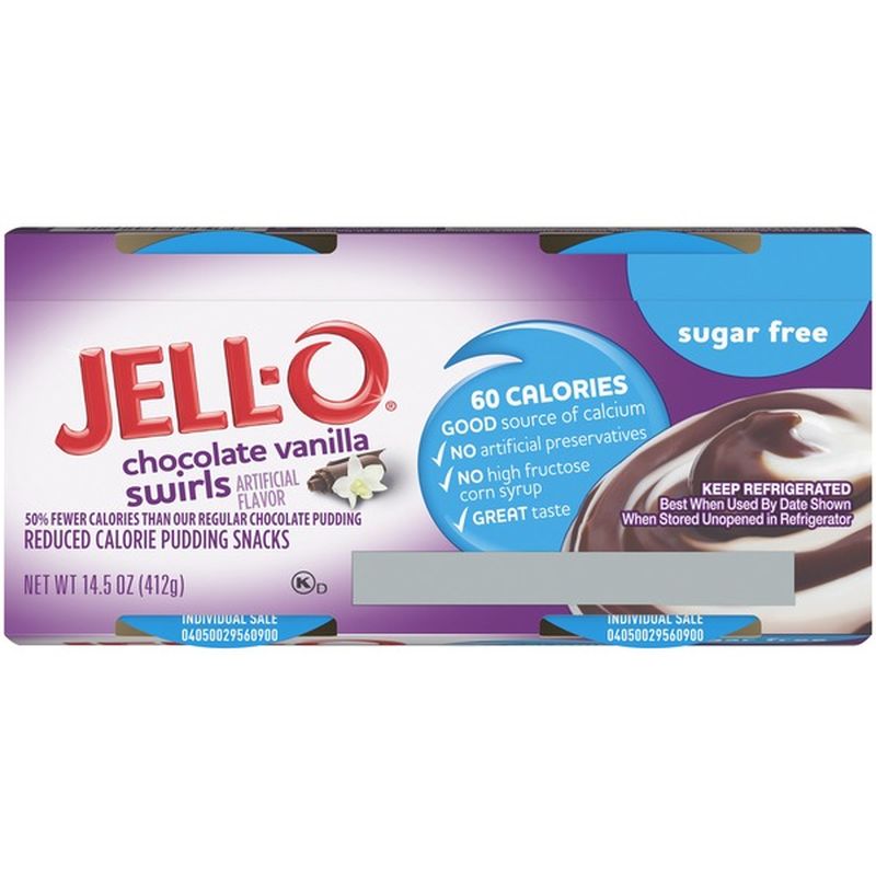 JellO Ready to Eat Sugar Free Chocolate Vanilla Swirl Pudding Cups (3.