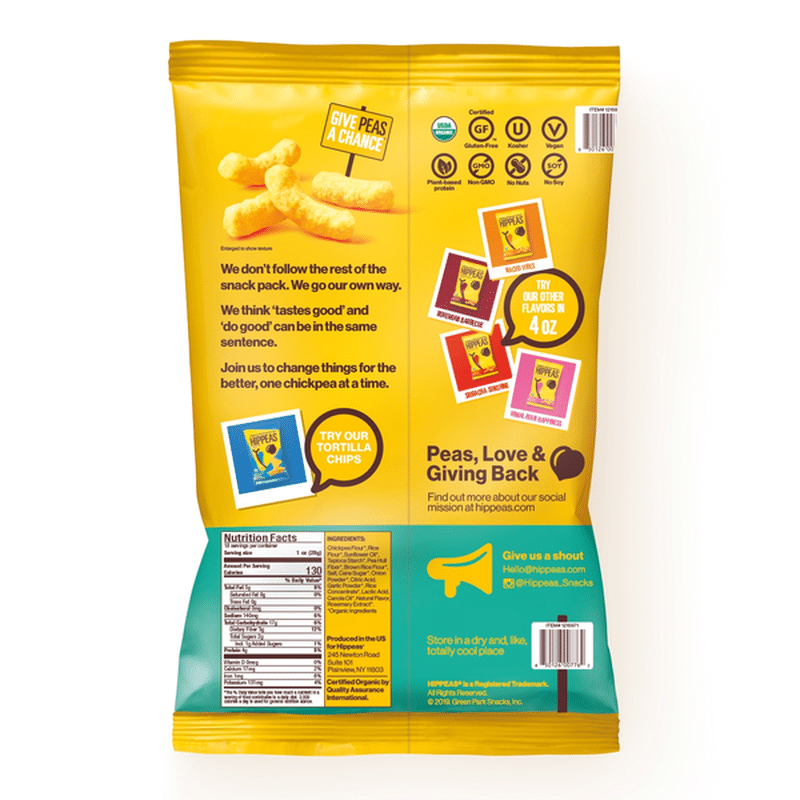 Hippeas Organic Chickpea Puffs, Vegan White Cheddar (18 oz) Instacart