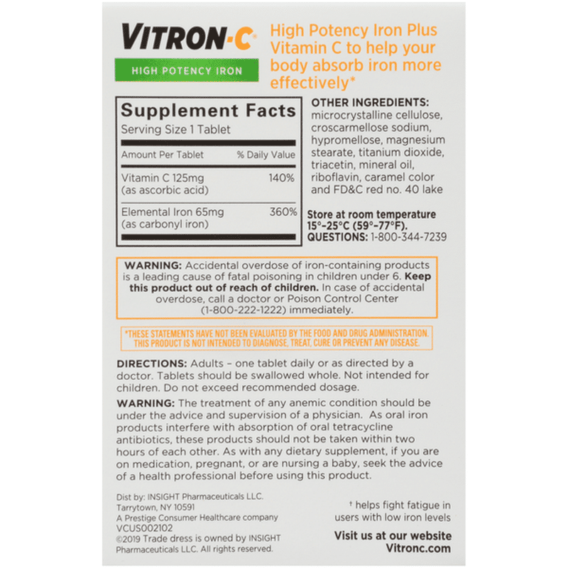 VitronC Iron Plus Vitamin C Dietary Supplement Tablets (60 each