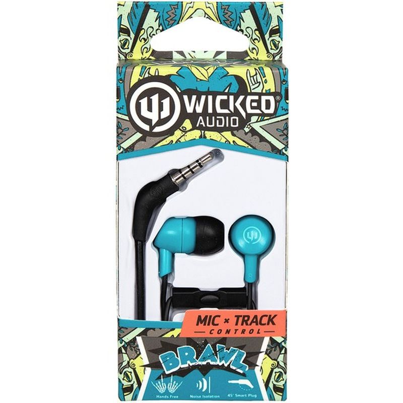 Wicked Audio Brawl Earbud Headphones with Mic Real Teal
