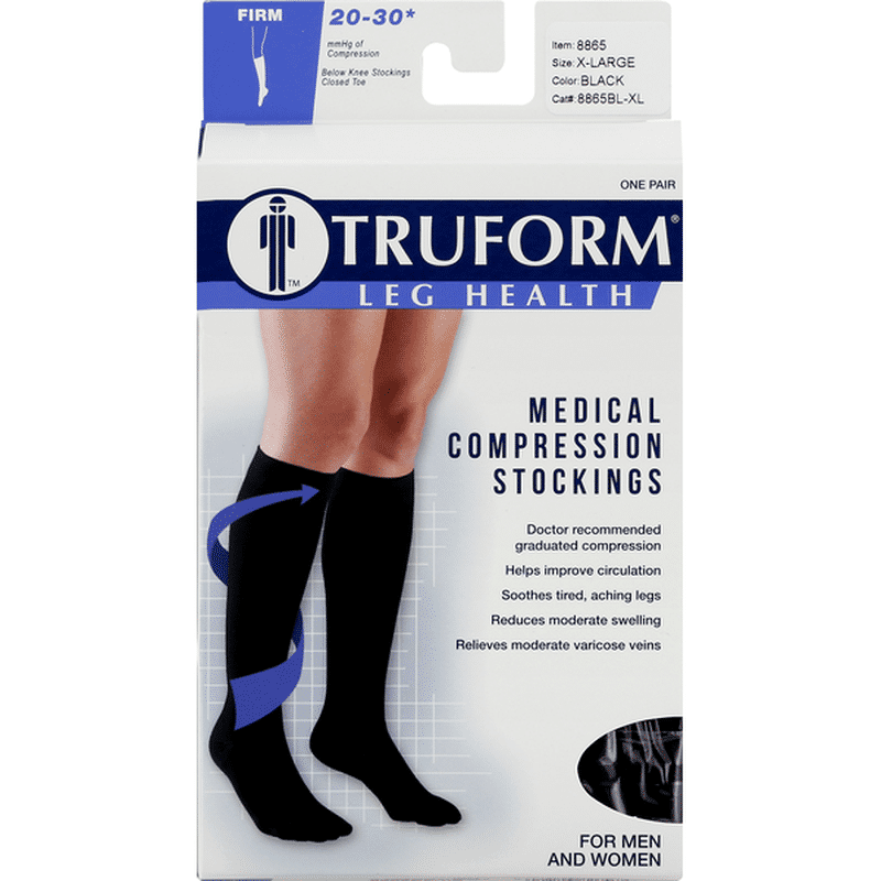 Truform Below Knee Stockings, Medical Compression, Firm, Black, X-Large ...