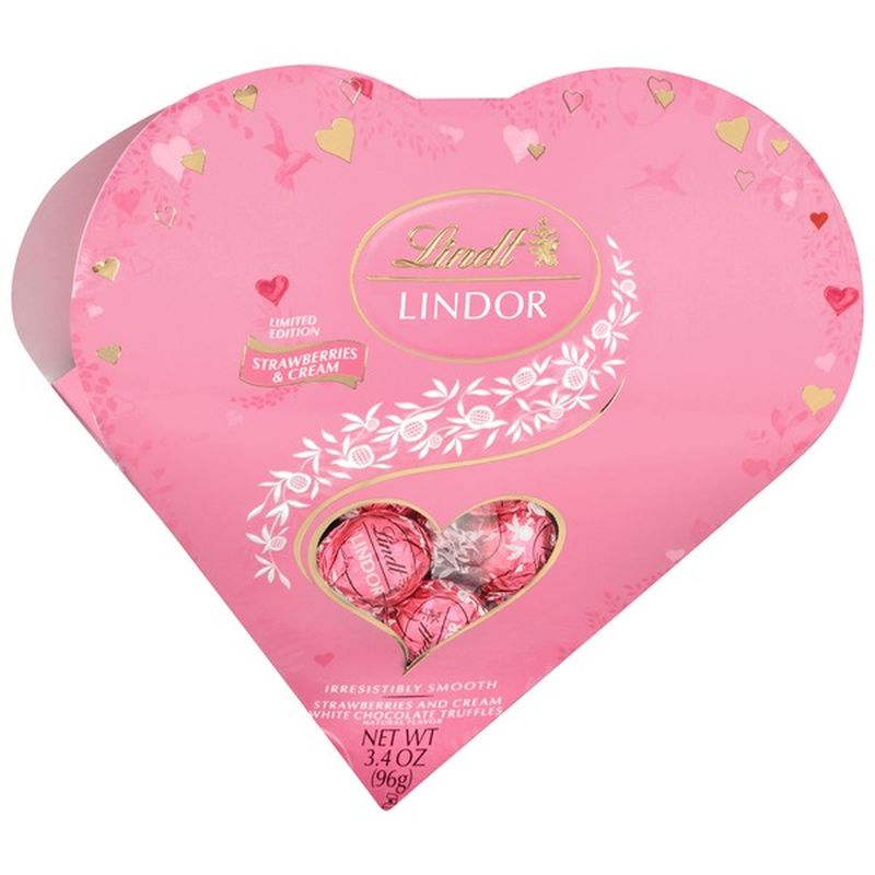 Lindt Lindor Valentines Strawberries And Cream White Chocolate Truffles Friend Heart 34 Oz