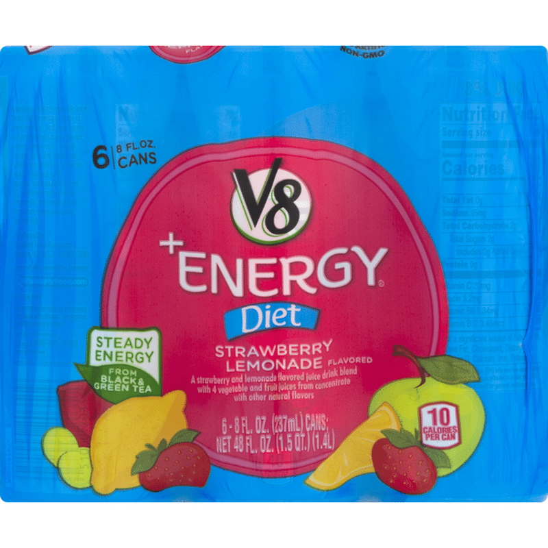 V8 Healthy Energy Drink, Natural Energy from Tea, Diet Strawberry