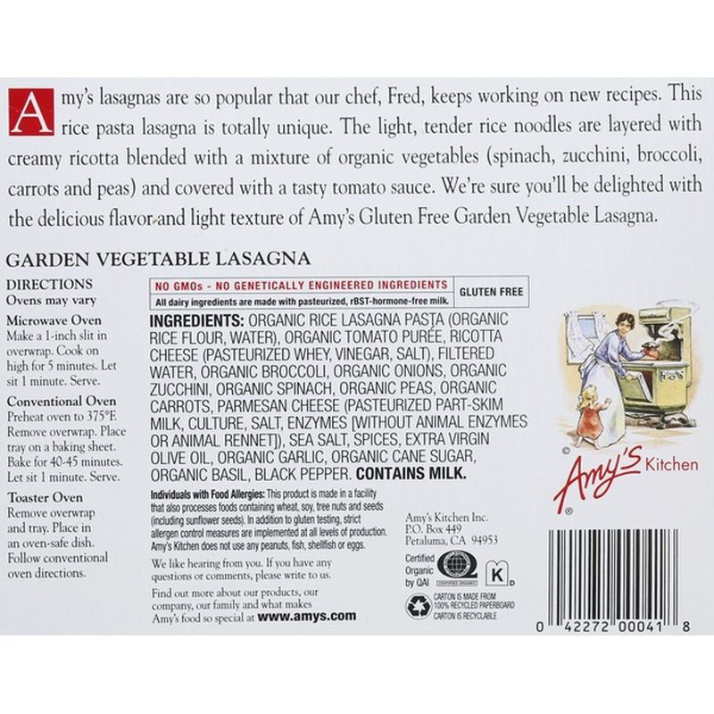 Amy S Gluten Free Garden Vegetable Lasagna 10 3 Oz Instacart