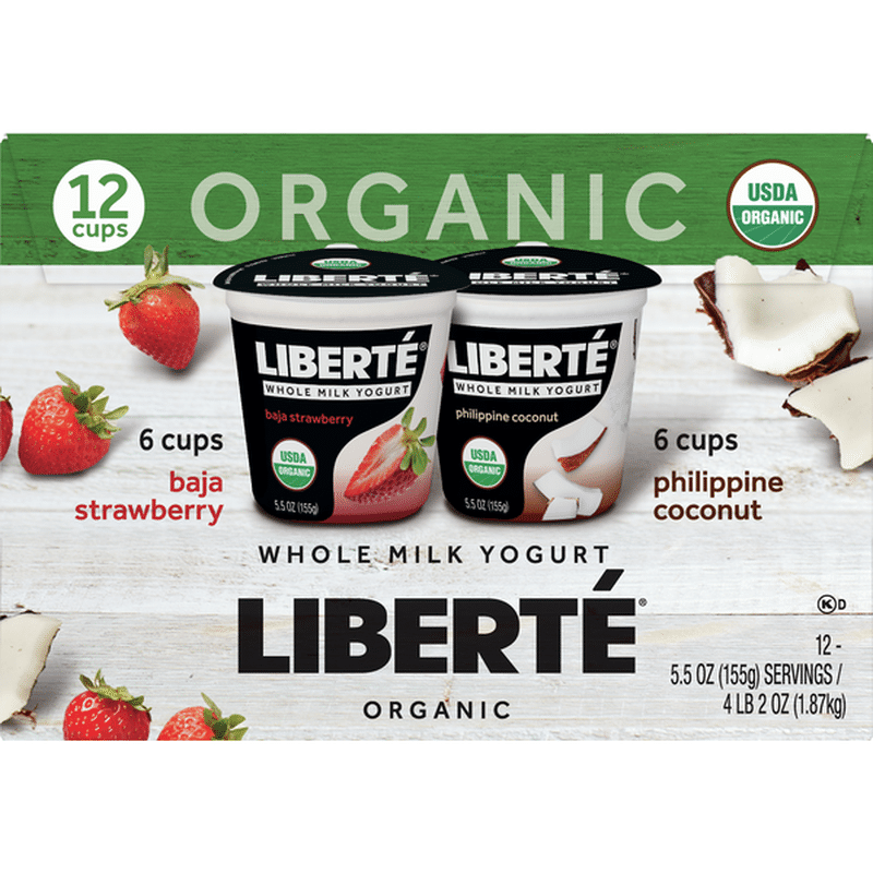 Liberté Yogurt, Whole Milk, Organic, Baja Strawberry/Philippine Coconut