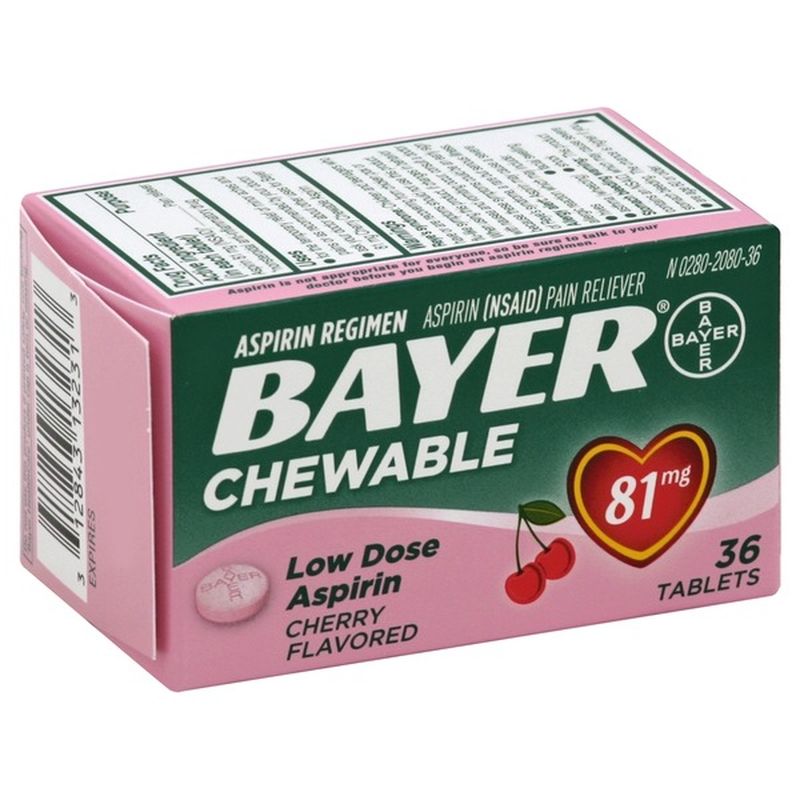 Bayer Aspirin, Low Dose, 81 mg, Chewable Tablets, Cherry Flavored (36
