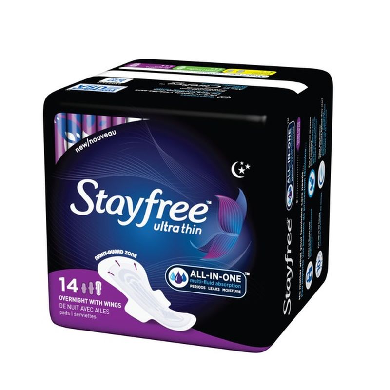 Stayfree Ultra Thin Pads With Wings, Unscented, Overnight (14 Ct) From 