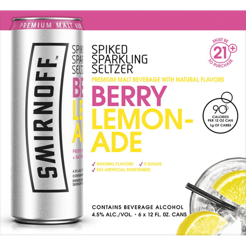 Smirnoff Seltzer Sparkling Seltzer, Berry Lemonade, Spiked (12 fl oz